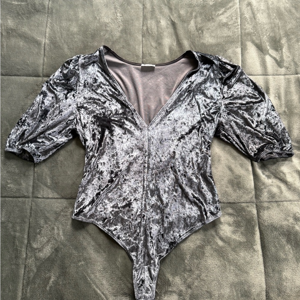 Intimately Free People Don’t You Wish Velvet Bodysuit Gray Size Medium